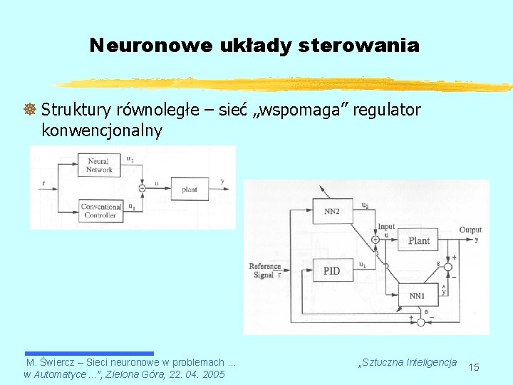 Neuronowe układy sterowania ] Struktury równoległe – sieć „wspomaga” regulator konwencjonalny M. Świercz –