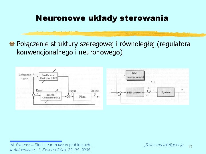 Neuronowe układy sterowania ] Połączenie struktury szeregowej i równoległej (regulatora konwencjonalnego i neuronowego) M.