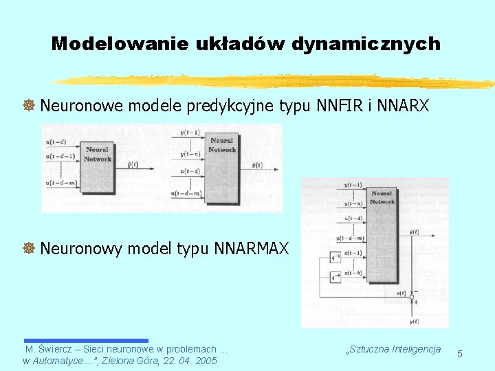 Modelowanie układów dynamicznych ] Neuronowe modele predykcyjne typu NNFIR i NNARX ] Neuronowy model