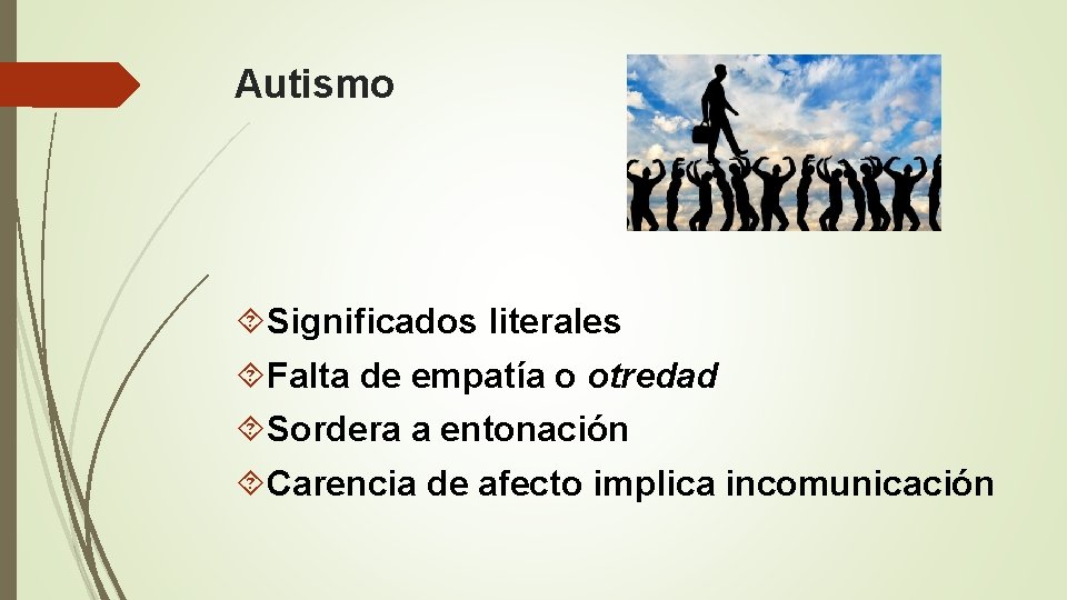 Autismo Significados literales Falta de empatía o otredad Sordera a entonación Carencia de afecto