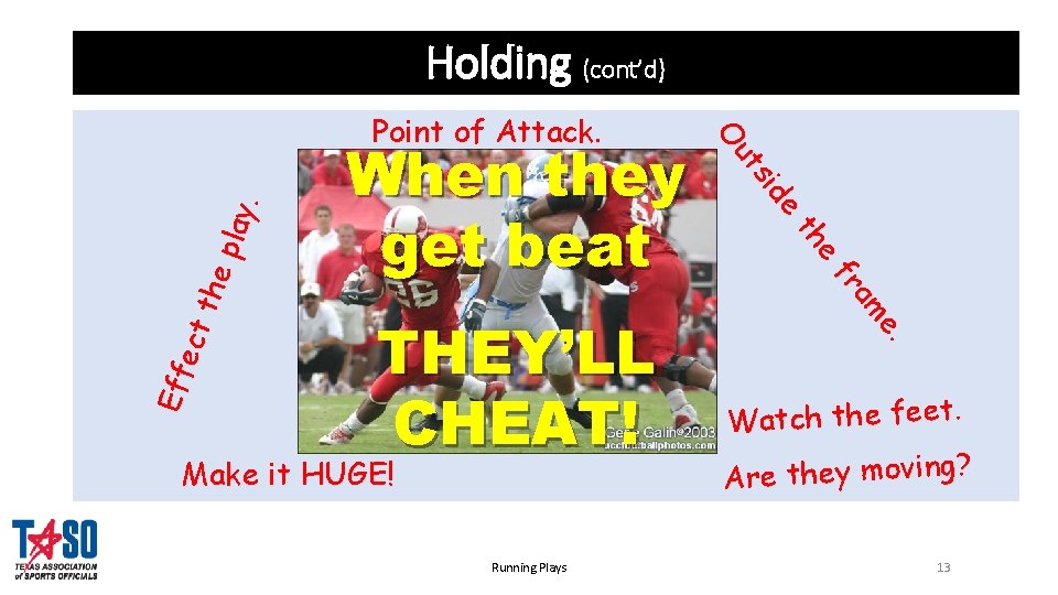 Holding (cont’d). play the ect e. am fr Eff e th Running Plays e