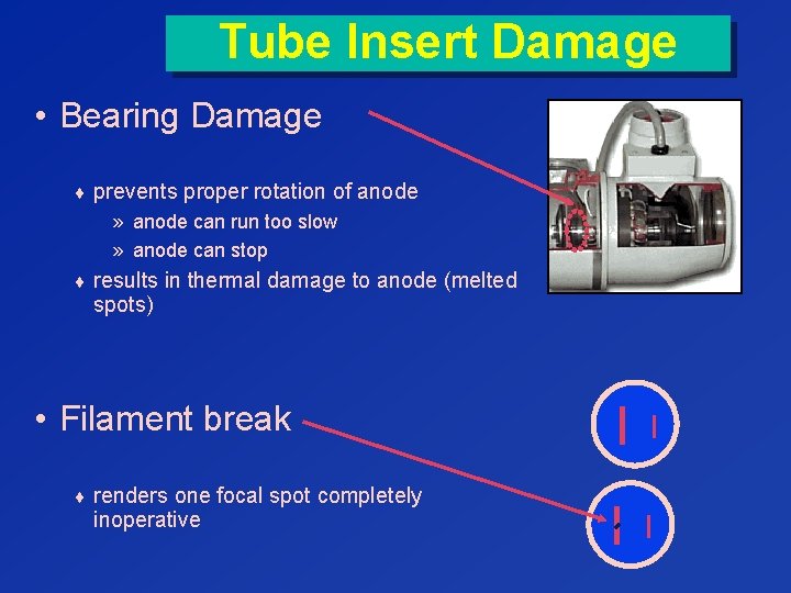 Tube Insert Damage • Bearing Damage ¨ prevents proper rotation of anode » anode
