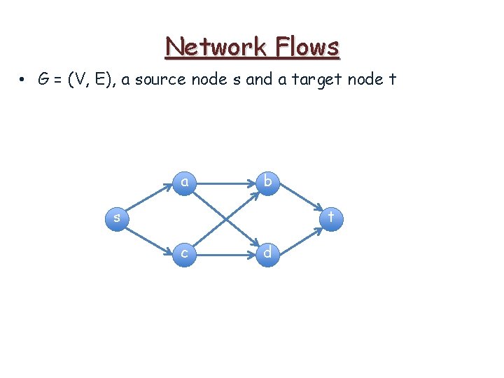 Network Flows • G = (V, E), a source node s and a target