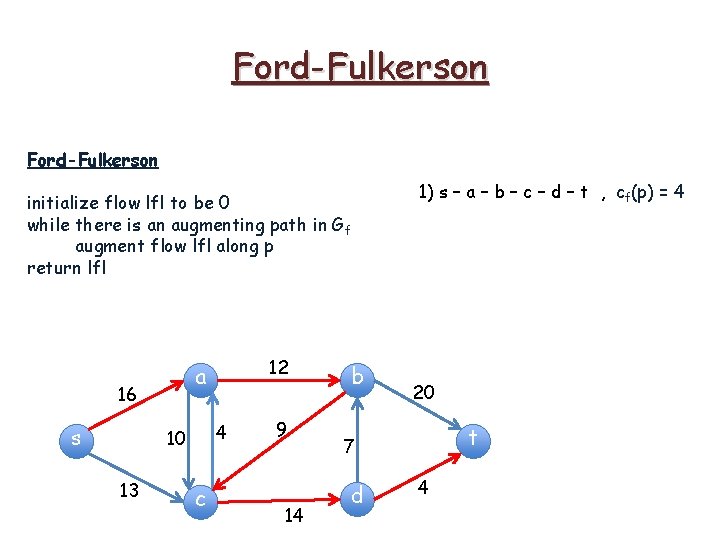 Ford-Fulkerson initialize flow lfl to be 0 while there is an augmenting path in