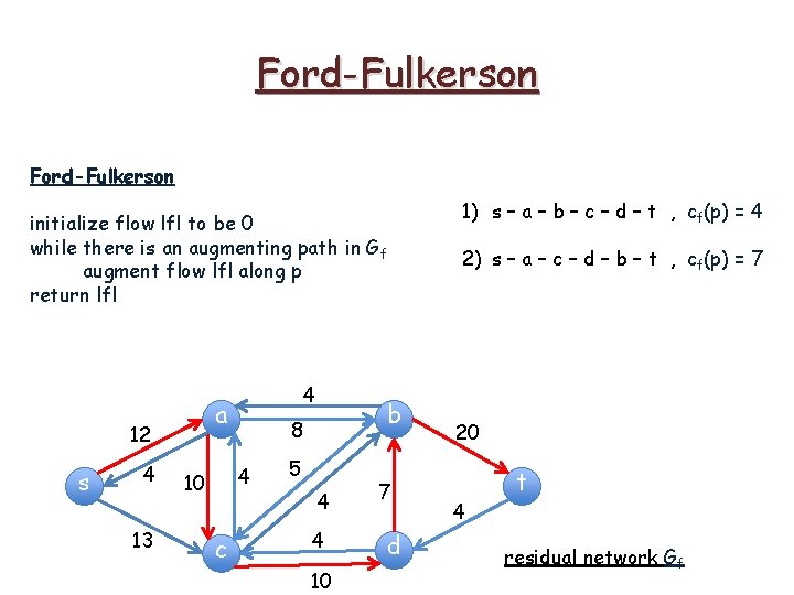 Ford-Fulkerson initialize flow lfl to be 0 while there is an augmenting path in
