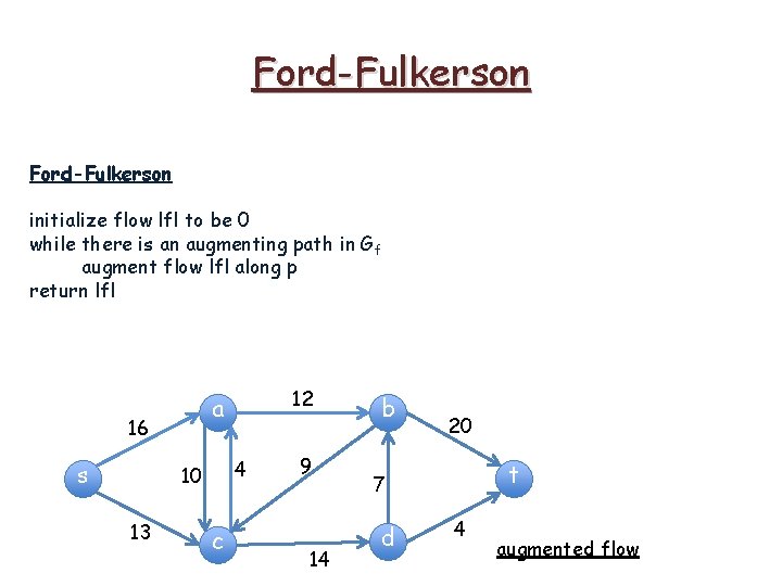 Ford-Fulkerson initialize flow lfl to be 0 while there is an augmenting path in
