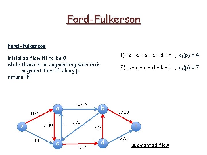 Ford-Fulkerson initialize flow lfl to be 0 while there is an augmenting path in