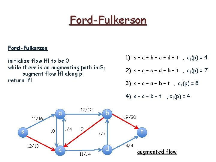 Ford-Fulkerson initialize flow lfl to be 0 while there is an augmenting path in