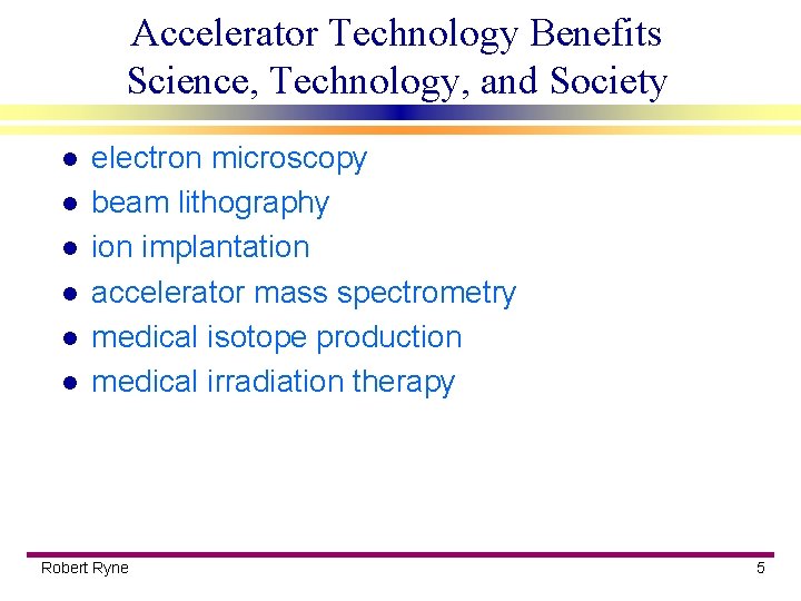 Accelerator Technology Benefits Science, Technology, and Society l l l electron microscopy beam lithography