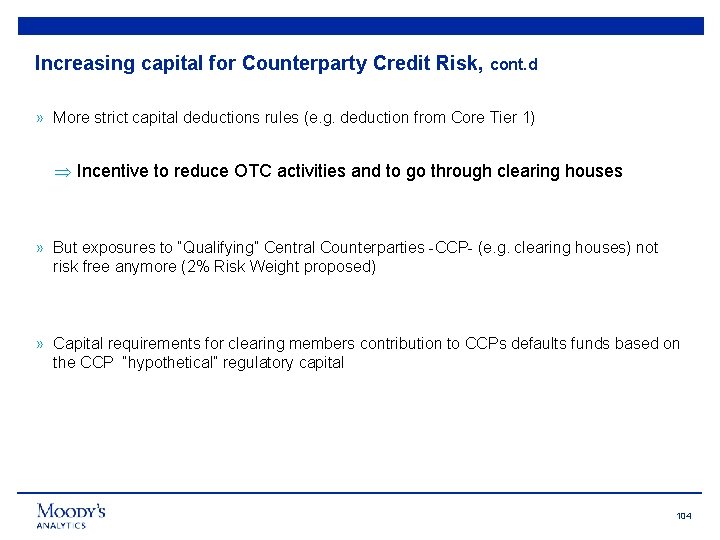 Increasing capital for Counterparty Credit Risk, cont. d » More strict capital deductions rules