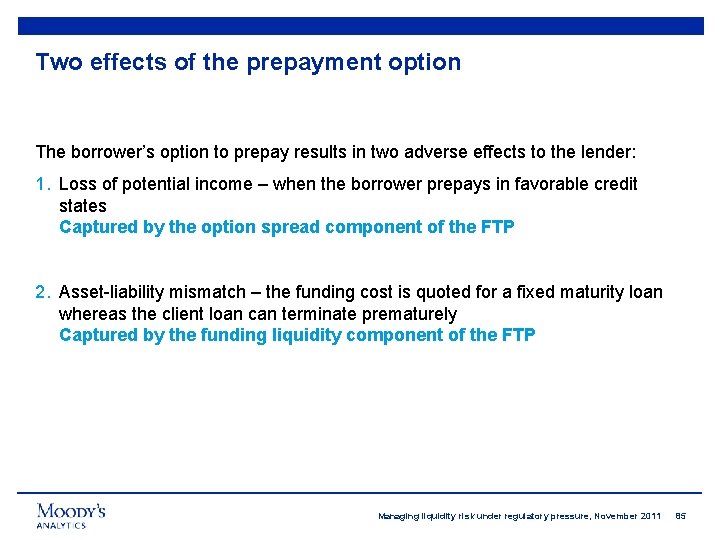 85 Two effects of the prepayment option The borrower’s option to prepay results in