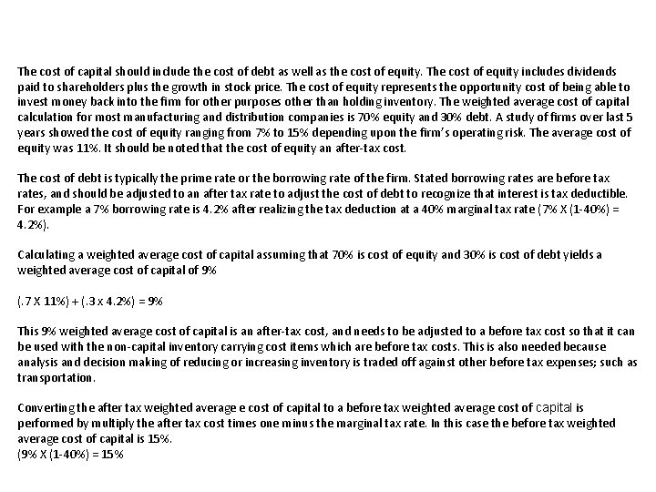 The cost of capital should include the cost of debt as well as the