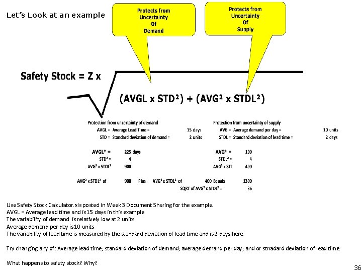 Let’s Look at an example Use Safety Stock Calculator. xls posted in Week 3