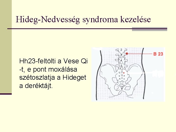 Hideg-Nedvesség syndroma kezelése Hh 23 -feltölti a Vese Qi -t, e pont moxálása szétoszlatja