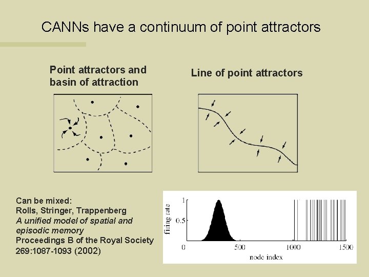 CANNs have a continuum of point attractors Point attractors and basin of attraction Can
