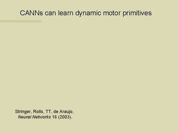 CANNs can learn dynamic motor primitives Stringer, Rolls, TT, de Araujo, Neural Networks 16