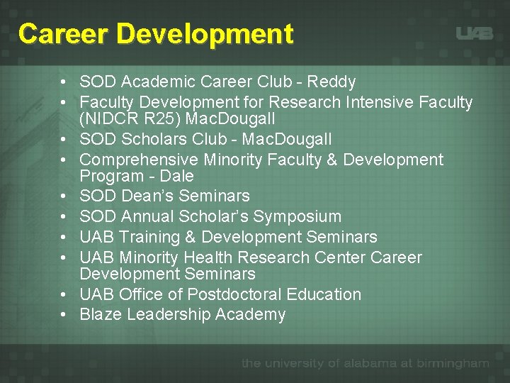 Career Development • SOD Academic Career Club - Reddy • Faculty Development for Research
