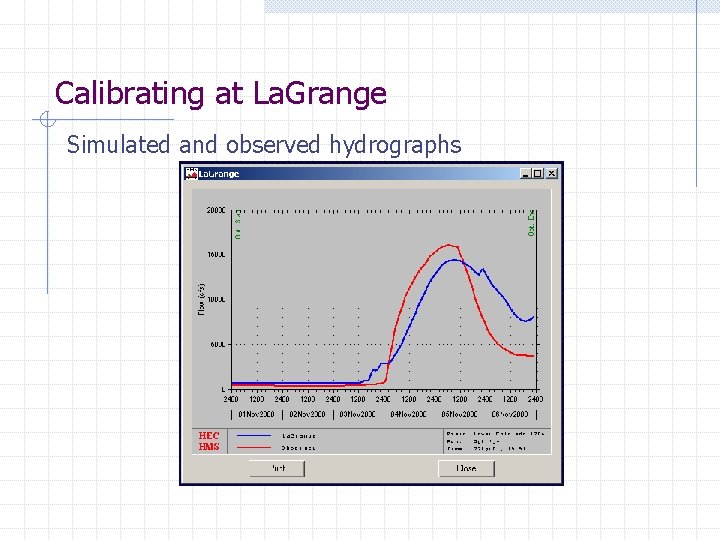 Calibrating at La. Grange Simulated and observed hydrographs 