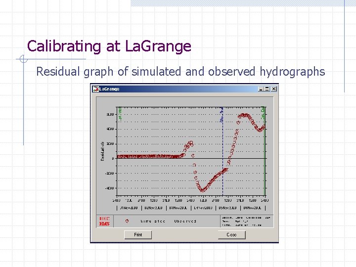 Calibrating at La. Grange Residual graph of simulated and observed hydrographs 