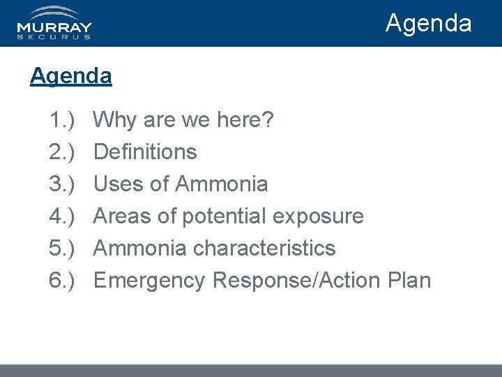 Agenda 1. ) 2. ) 3. ) 4. ) 5. ) 6. ) Why
