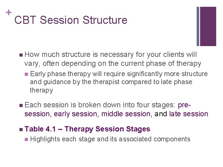 + CBT Session Structure n How much structure is necessary for your clients will