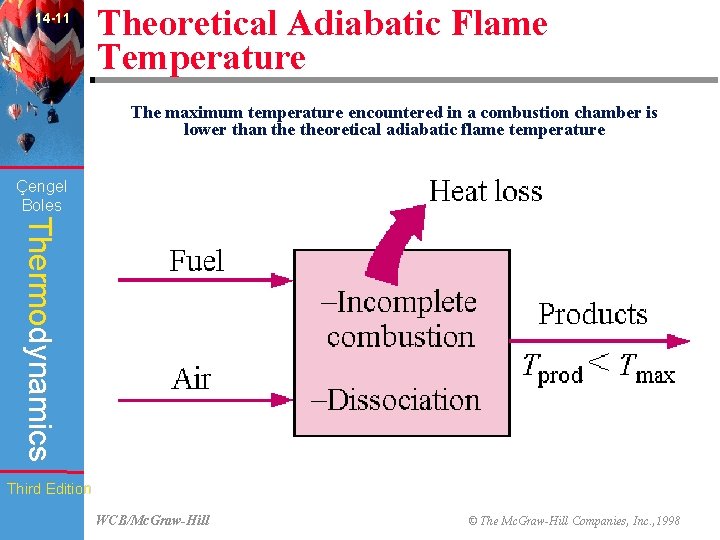 14 -11 Theoretical Adiabatic Flame Temperature The maximum temperature encountered in a combustion chamber
