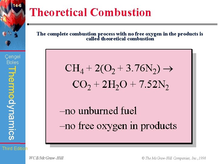 14 -6 Theoretical Combustion The complete combustion process with no free oxygen in the