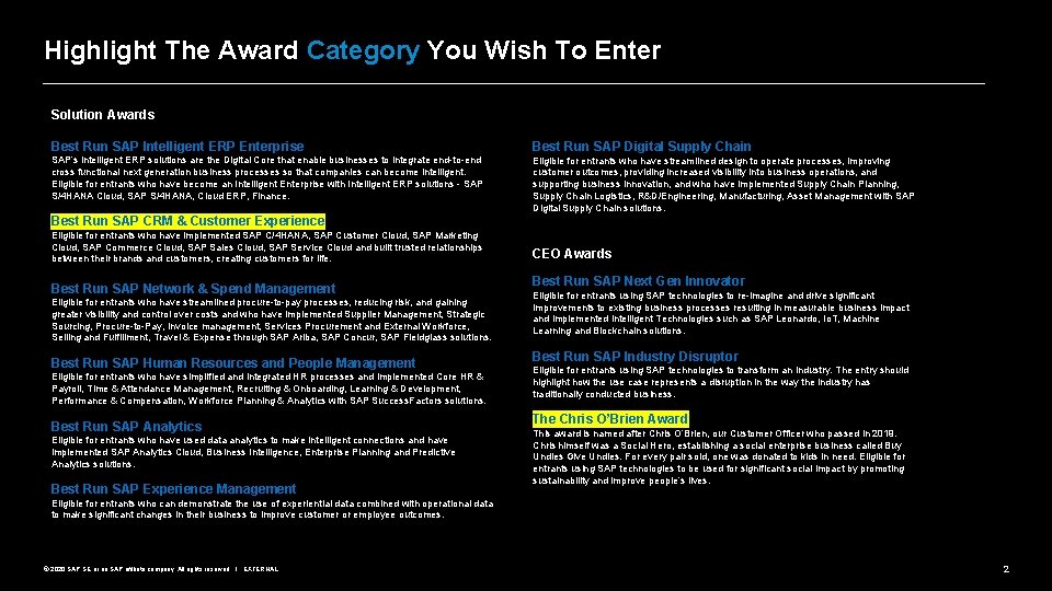 Highlight The Award Category You Wish To Enter Solution Awards Best Run SAP Intelligent