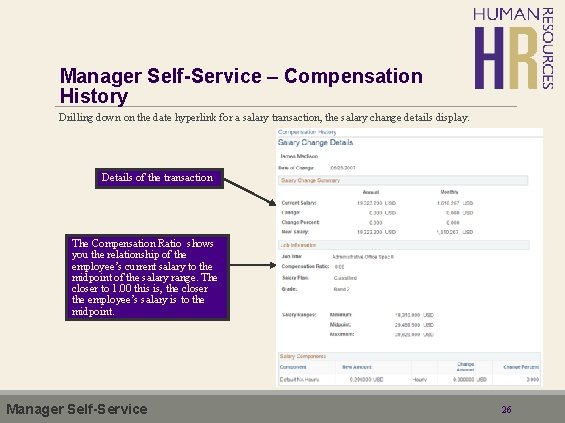 Manager Self-Service – Compensation History Drilling down on the date hyperlink for a salary