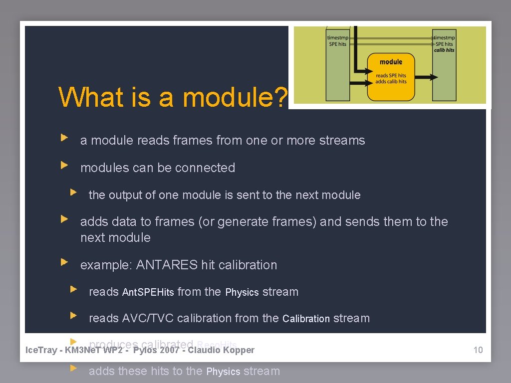 What is a module? a module reads frames from one or more streams modules
