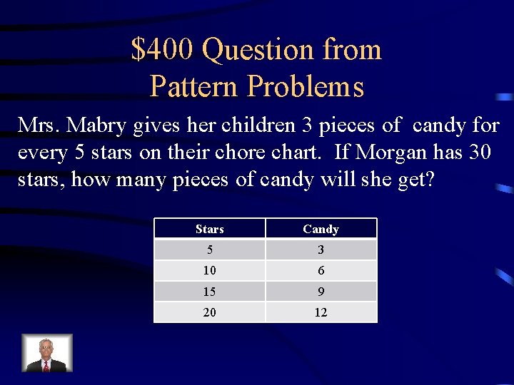 $400 Question from Pattern Problems Mrs. Mabry gives her children 3 pieces of candy