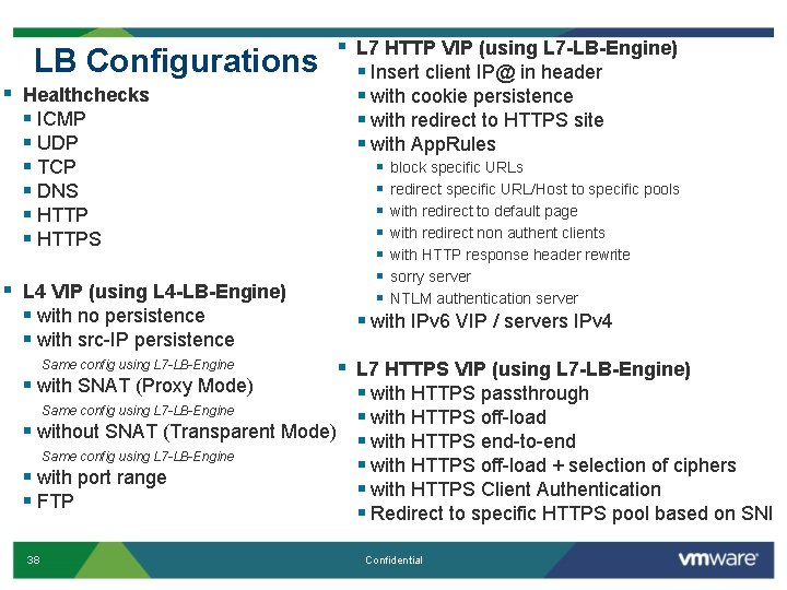 LB Configurations § Healthchecks § ICMP § UDP § TCP § DNS § HTTPS