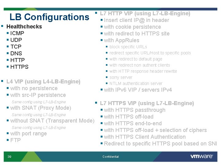 LB Configurations § Healthchecks § ICMP § UDP § TCP § DNS § HTTPS