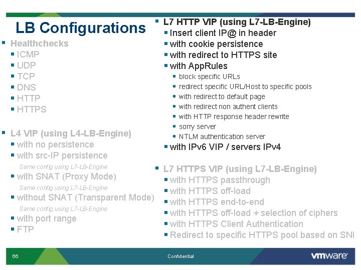 LB Configurations § Healthchecks § ICMP § UDP § TCP § DNS § HTTPS