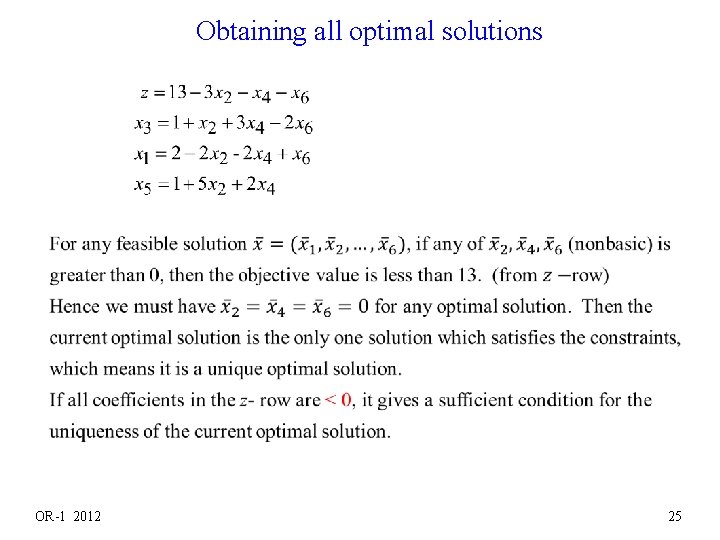  Obtaining all optimal solutions OR-1 2012 25 