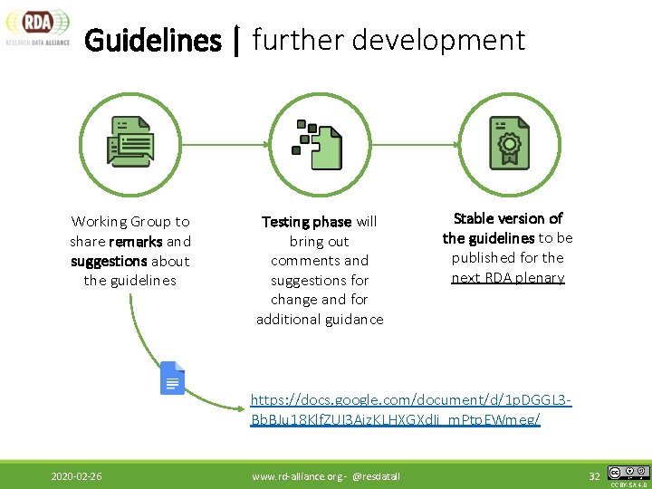 Guidelines | further development Working Group to share remarks and suggestions about the guidelines