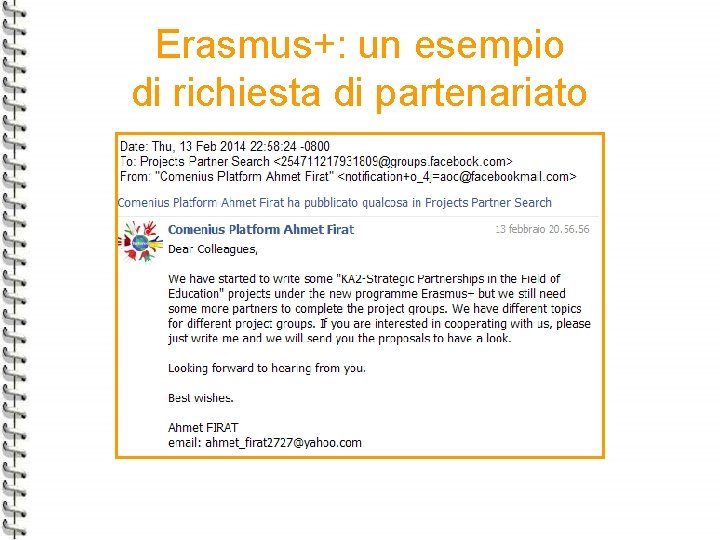 Erasmus+: un esempio di richiesta di partenariato 