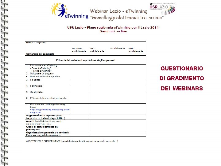 QUESTIONARIO DI GRADIMENTO DEI WEBINARS 