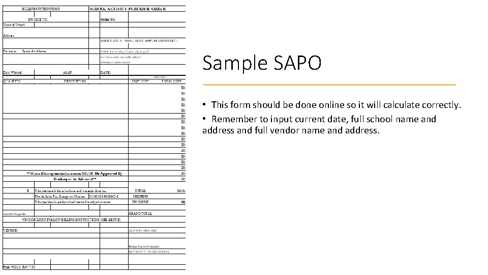 Sample SAPO • This form should be done online so it will calculate correctly.