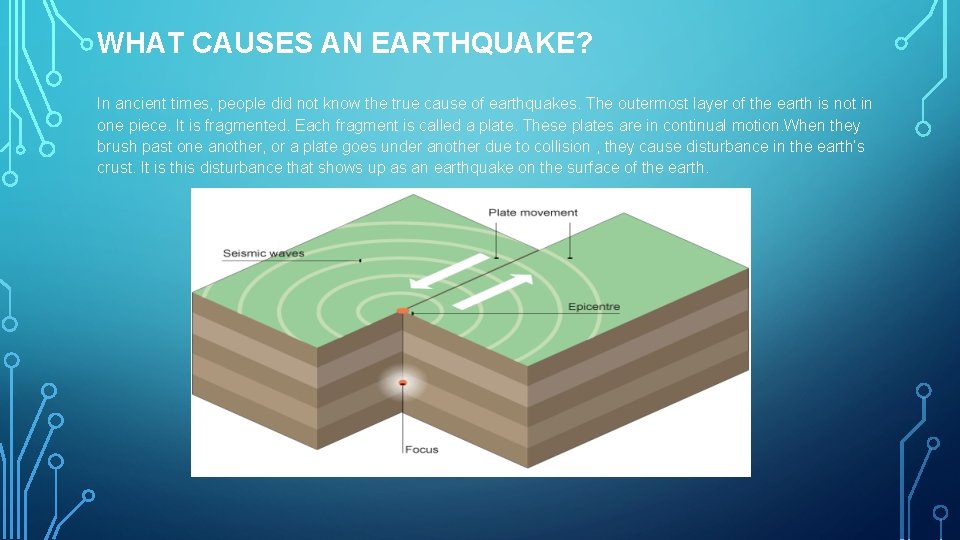 WHAT CAUSES AN EARTHQUAKE? In ancient times, people did not know the true cause