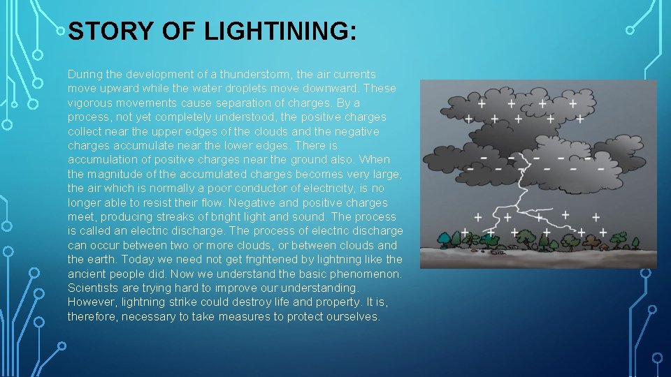 STORY OF LIGHTINING: During the development of a thunderstorm, the air currents move upward