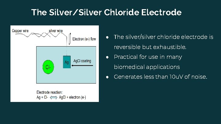 The Silver/Silver Chloride Electrode ● The silver/silver chloride electrode is reversible but exhaustible. ●