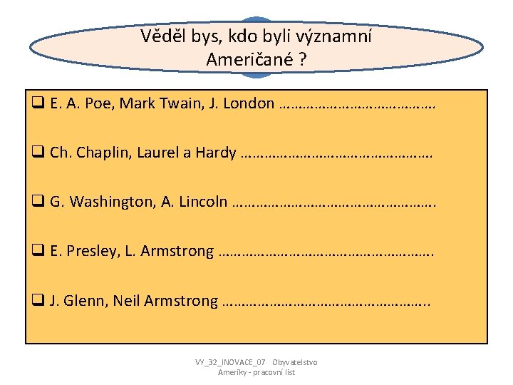 Věděl bys, kdo byli významní Američané ? VV q E. A. Poe, Mark Twain,