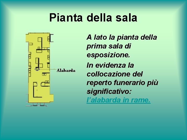 Pianta della sala A lato la pianta della prima sala di esposizione. In evidenza