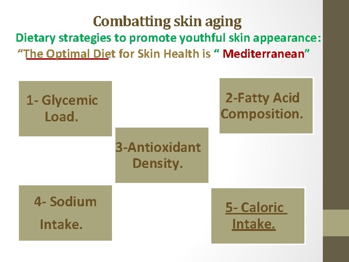 Combatting skin aging Dietary strategies to promote youthful skin appearance: “The Optimal Diet for