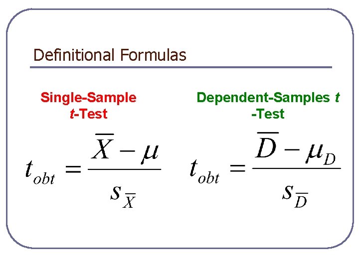 Definitional Formulas Single-Sample t-Test Dependent-Samples t -Test 