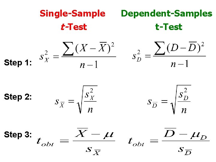 Single-Sample t-Test Step 1: Step 2: Step 3: Dependent-Samples t-Test 