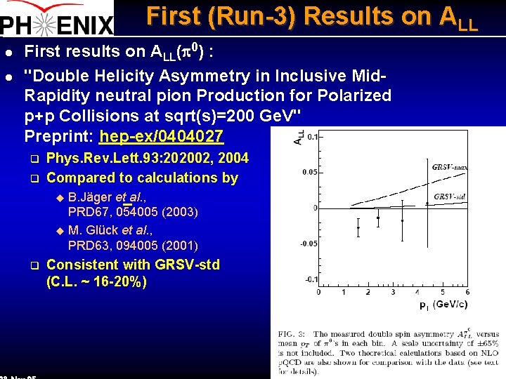 First (Run-3) Results on ALL l l First results on ALL(p 0) : "Double
