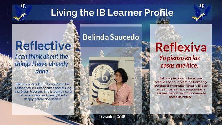 Living the IB Learner Profile Reflective Belinda Saucedo I can think about the things