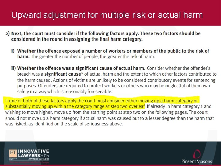 Upward adjustment for multiple risk or actual harm 